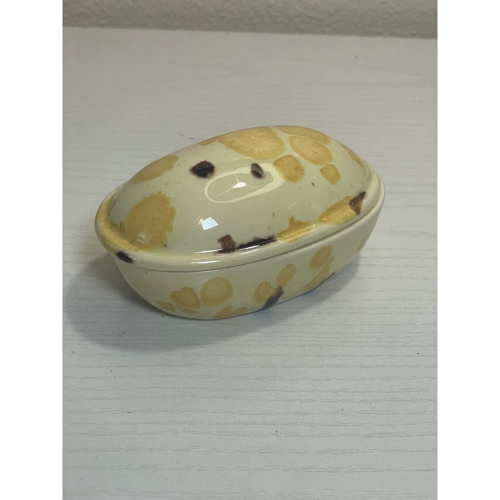Trinket Box Yellow‎ Brown Speckled Decorative Container Handmade Ceramic
